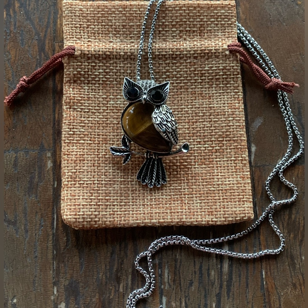 Tigers Eye Owl Necklace Crystal Necklace Tigers Eye Necklace